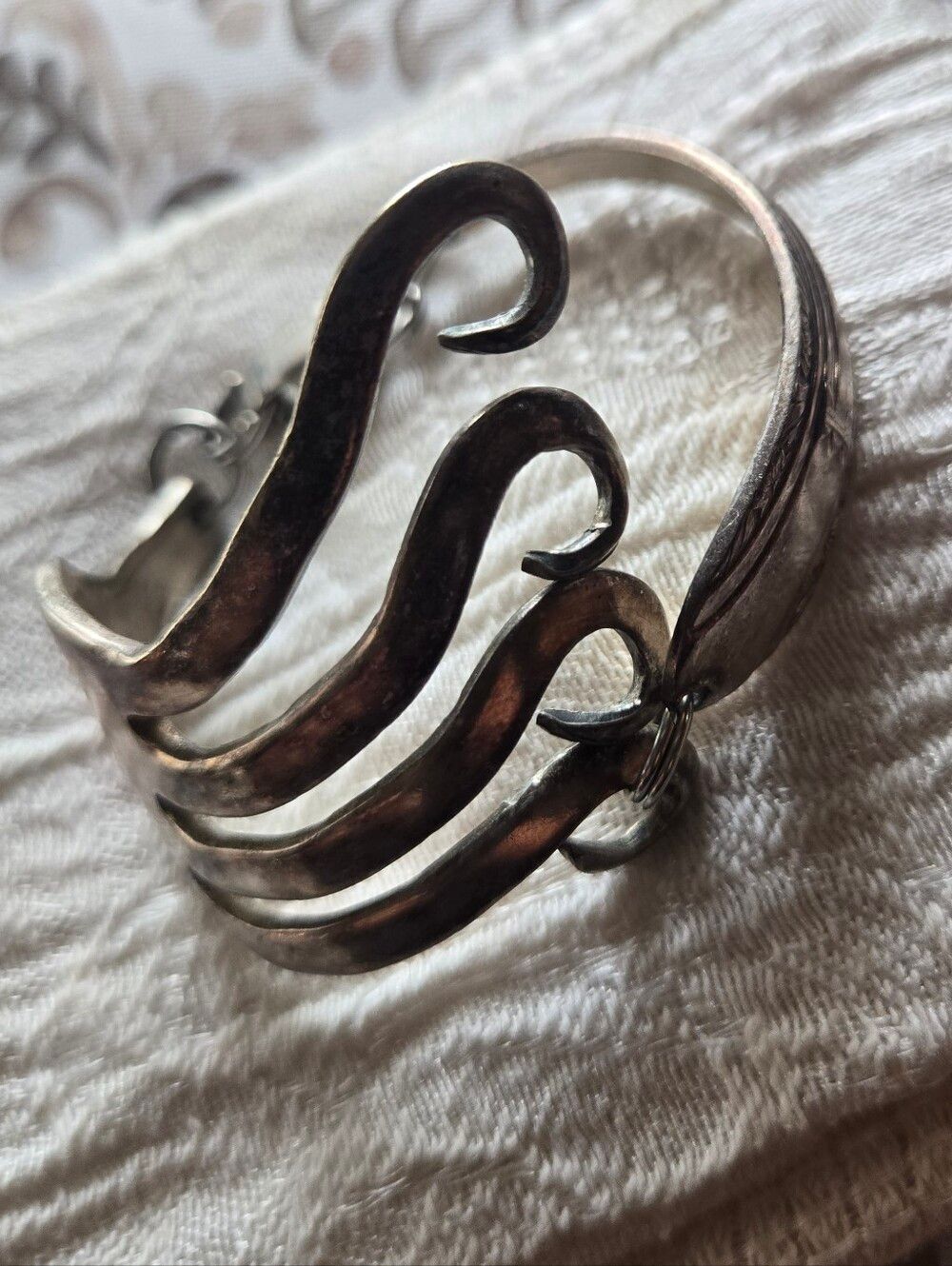 Vintage Bracelet Fork-Tine Silver Bracelet - Sculptural Spoon/Fork Design - Picture 2 of 4